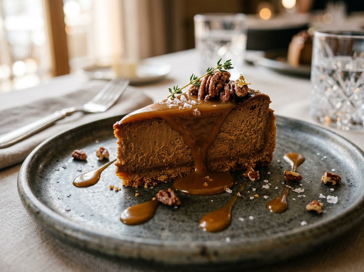 Brown Sugar Cheesecake with Bourbon Butterscotch Sauce