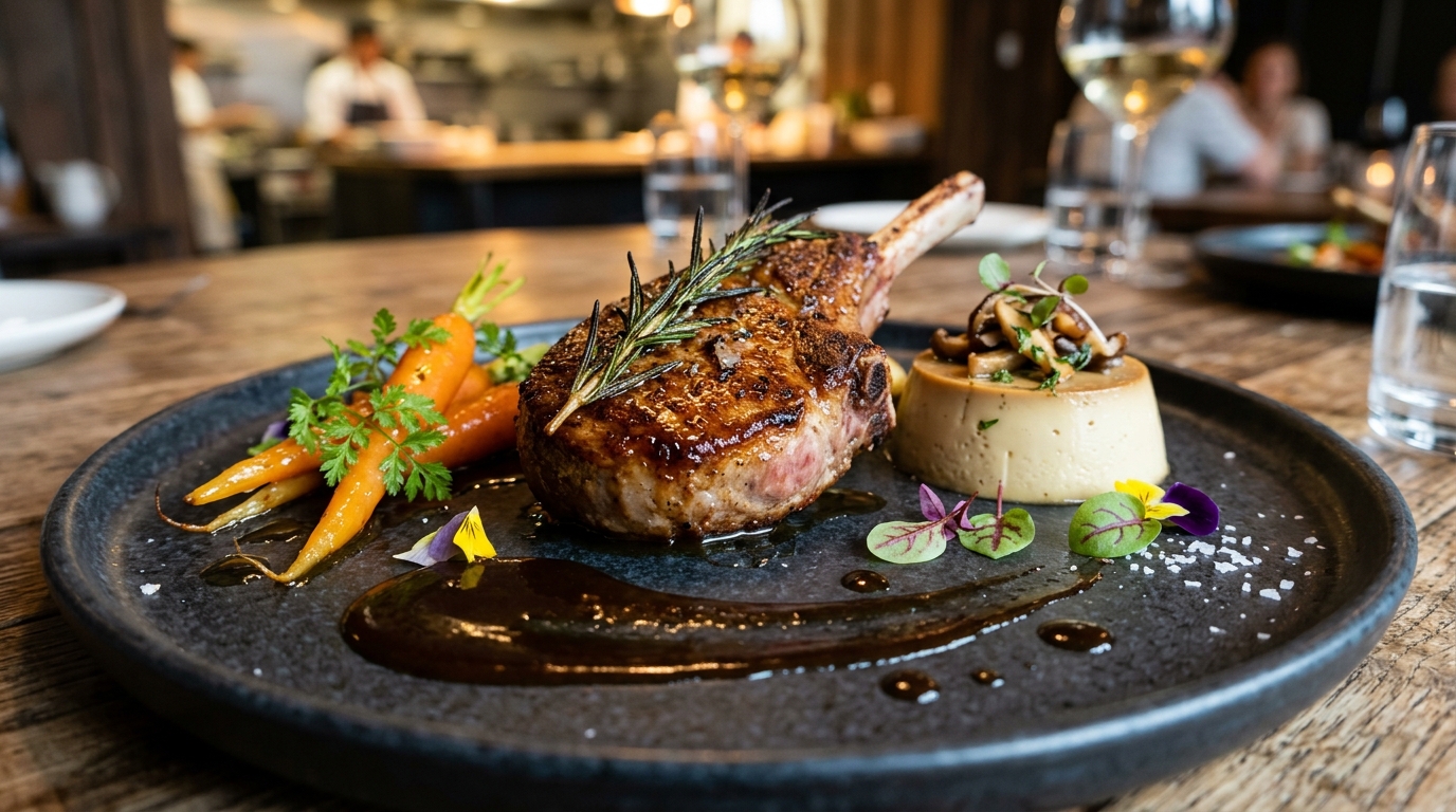 Pan Seared Veal Chop with Shiitake Flan